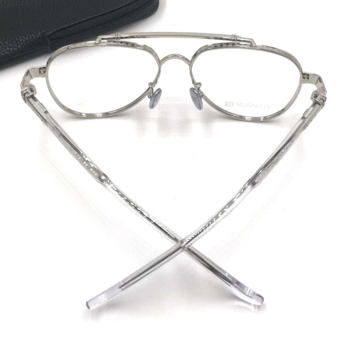 Chrome Hearts-Style Pure Titanium Aviator Glasses 59mm Double Bridge Navigator Frame with Gothic Cross Details CH8187 - HP eyeglasses