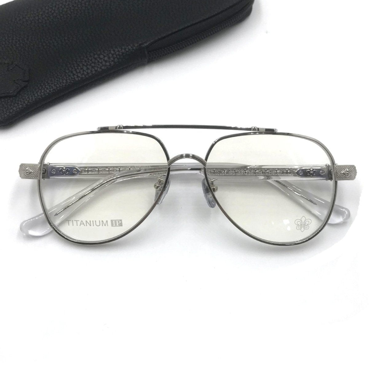 Chrome Hearts-Style Pure Titanium Aviator Glasses 59mm Double Bridge Navigator Frame with Gothic Cross Details CH8187 - HP eyeglasses