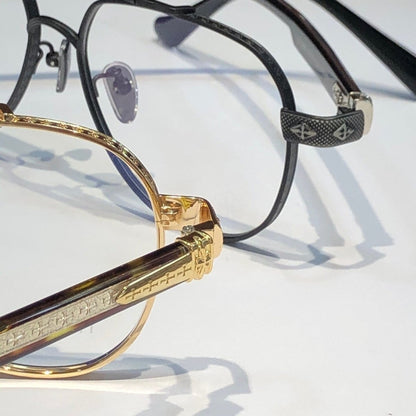 Chrome Hearts-Style Pure Titanium Aviator Glasses 59mm Double Bridge Navigator Frame with Gothic Cross Details CH8187 - HP eyeglasses