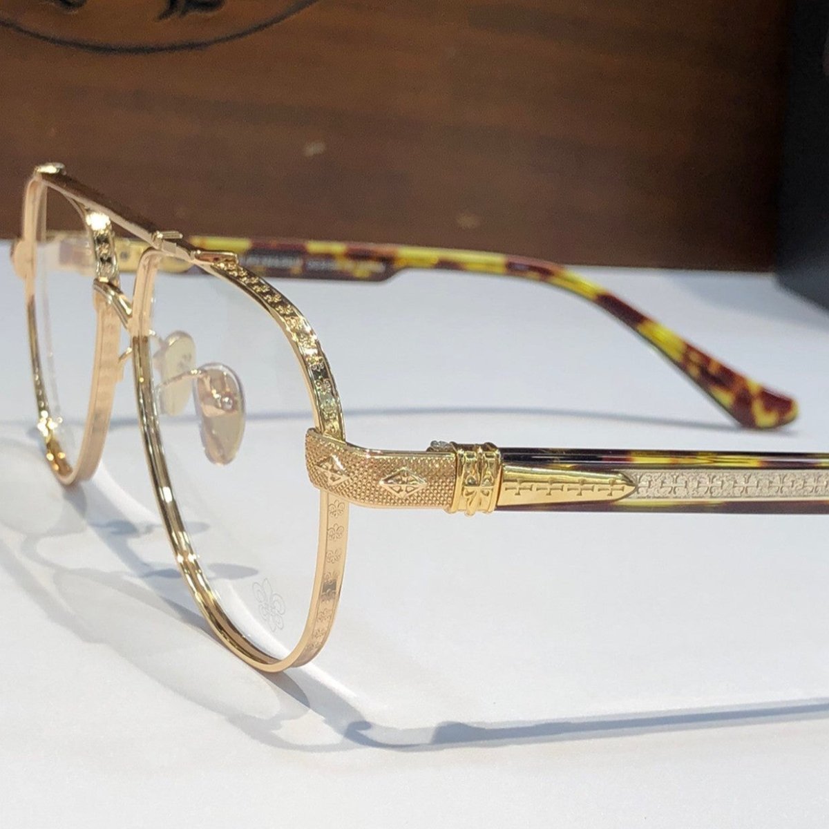 Chrome Hearts-Style Pure Titanium Aviator Glasses 59mm Double Bridge Navigator Frame with Gothic Cross Details CH8187 - HP eyeglasses