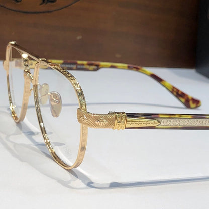 Chrome Hearts-Style Pure Titanium Aviator Glasses 59mm Double Bridge Navigator Frame with Gothic Cross Details CH8187 - HP eyeglasses