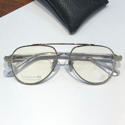 Chrome Hearts-Style Pure Titanium Aviator Glasses 59mm Double Bridge Navigator Frame with Gothic Cross Details CH8187 - HP eyeglasses