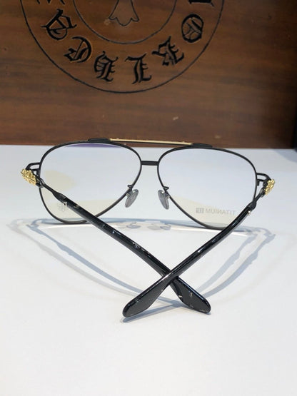 Chrome Hearts-Style Pure Titanium Aviator Glasses 62mm Double Bridge Navigator Frame with Fleur-de-Lis Engraved Temples CH8186 - HP eyeglasses