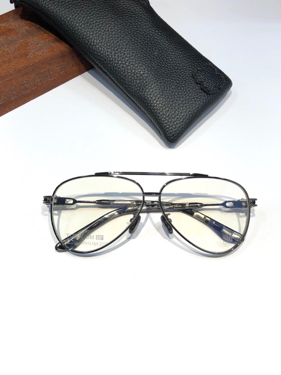 Chrome Hearts-Style Pure Titanium Aviator Glasses 62mm Double Bridge Navigator Frame with Fleur-de-Lis Engraved Temples CH8186 - HP eyeglasses