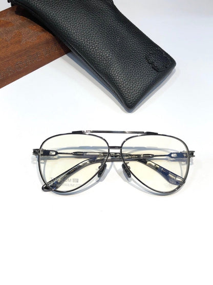 Chrome Hearts-Style Pure Titanium Aviator Glasses 62mm Double Bridge Navigator Frame with Fleur-de-Lis Engraved Temples CH8186 - HP eyeglasses