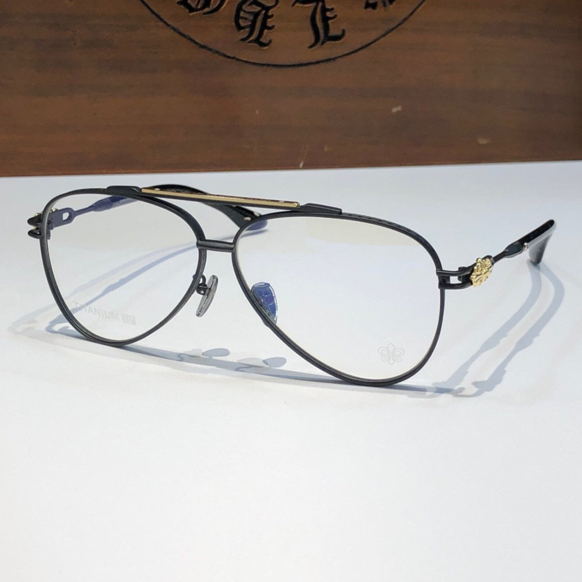 Chrome Hearts-Style Pure Titanium Aviator Glasses 62mm Double Bridge Navigator Frame with Fleur-de-Lis Engraved Temples CH8186 - HP eyeglasses