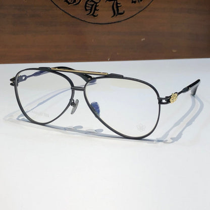 Chrome Hearts-Style Pure Titanium Aviator Glasses 62mm Double Bridge Navigator Frame with Fleur-de-Lis Engraved Temples CH8186 - HP eyeglasses