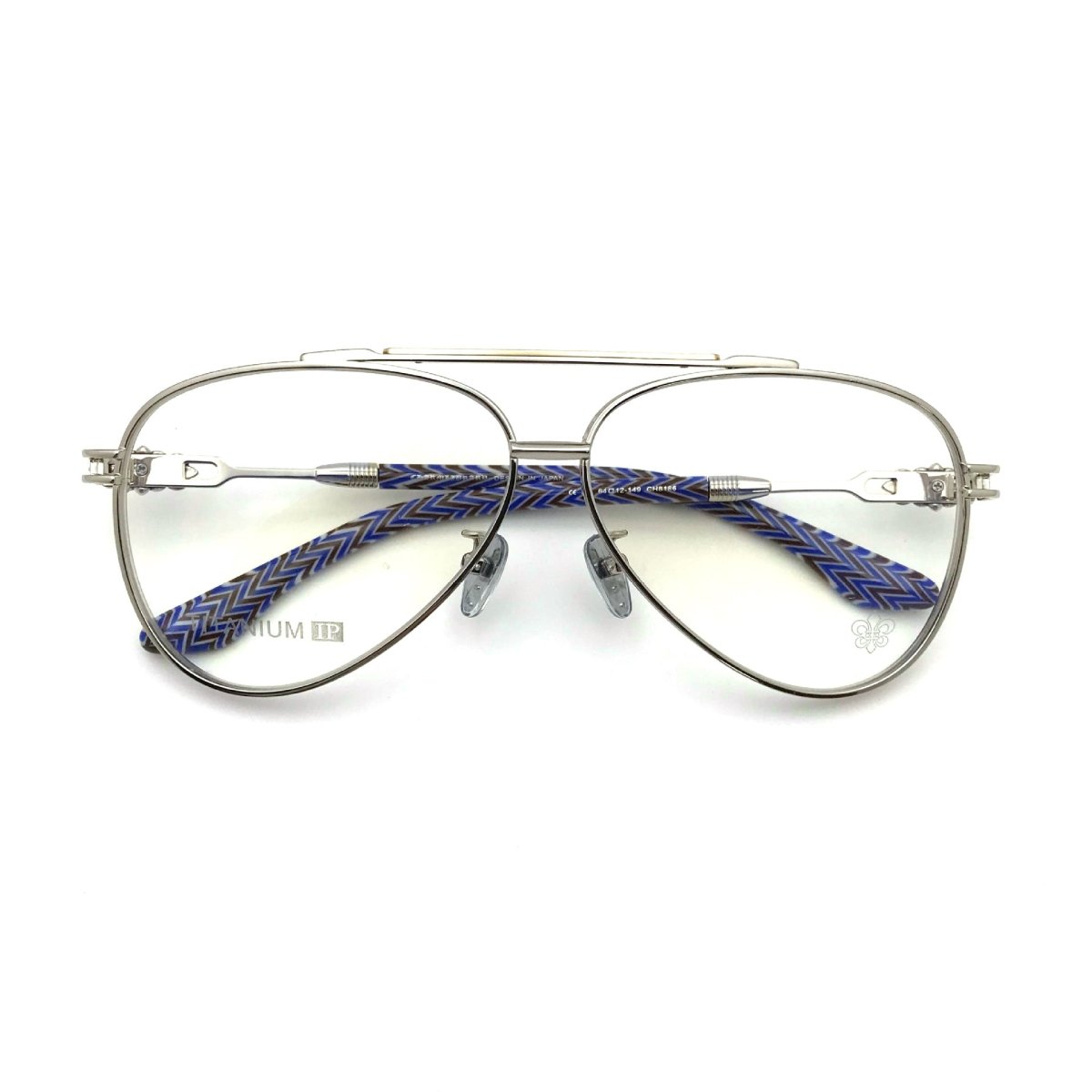 Chrome Hearts-Style Pure Titanium Aviator Glasses 62mm Double Bridge Navigator Frame with Fleur-de-Lis Engraved Temples CH8186 - HP eyeglasses