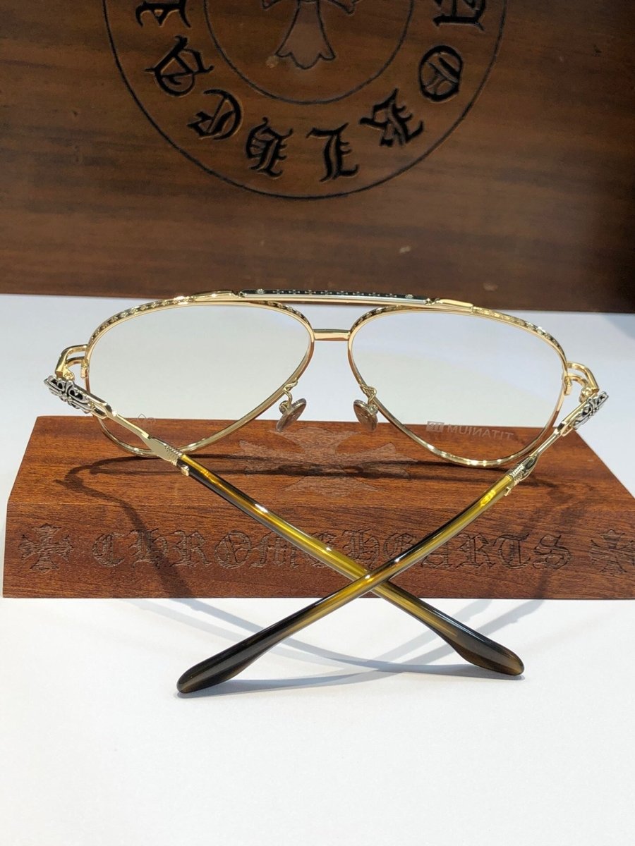 Chrome Hearts-Style Pure Titanium Aviator Glasses 62mm Double Bridge Navigator Frame with Fleur-de-Lis Engraved Temples CH8186 - HP eyeglasses