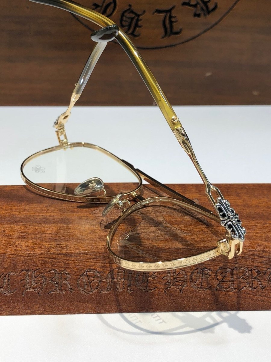 Chrome Hearts-Style Pure Titanium Aviator Glasses 62mm Double Bridge Navigator Frame with Fleur-de-Lis Engraved Temples CH8186 - HP eyeglasses