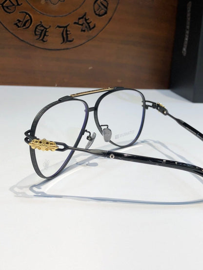 Chrome Hearts-Style Pure Titanium Aviator Glasses 62mm Double Bridge Navigator Frame with Fleur-de-Lis Engraved Temples CH8186 - HP eyeglasses