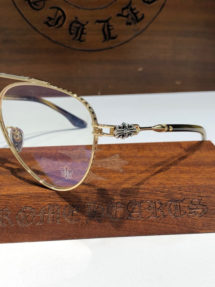 Chrome Hearts-Style Pure Titanium Aviator Glasses 62mm Double Bridge Navigator Frame with Fleur-de-Lis Engraved Temples CH8186 - HP eyeglasses