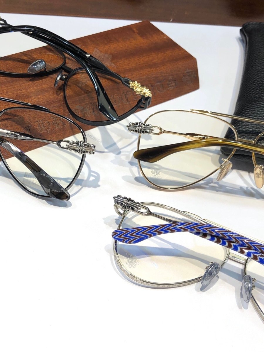 Chrome Hearts-Style Pure Titanium Aviator Glasses 62mm Double Bridge Navigator Frame with Fleur-de-Lis Engraved Temples CH8186 - HP eyeglasses