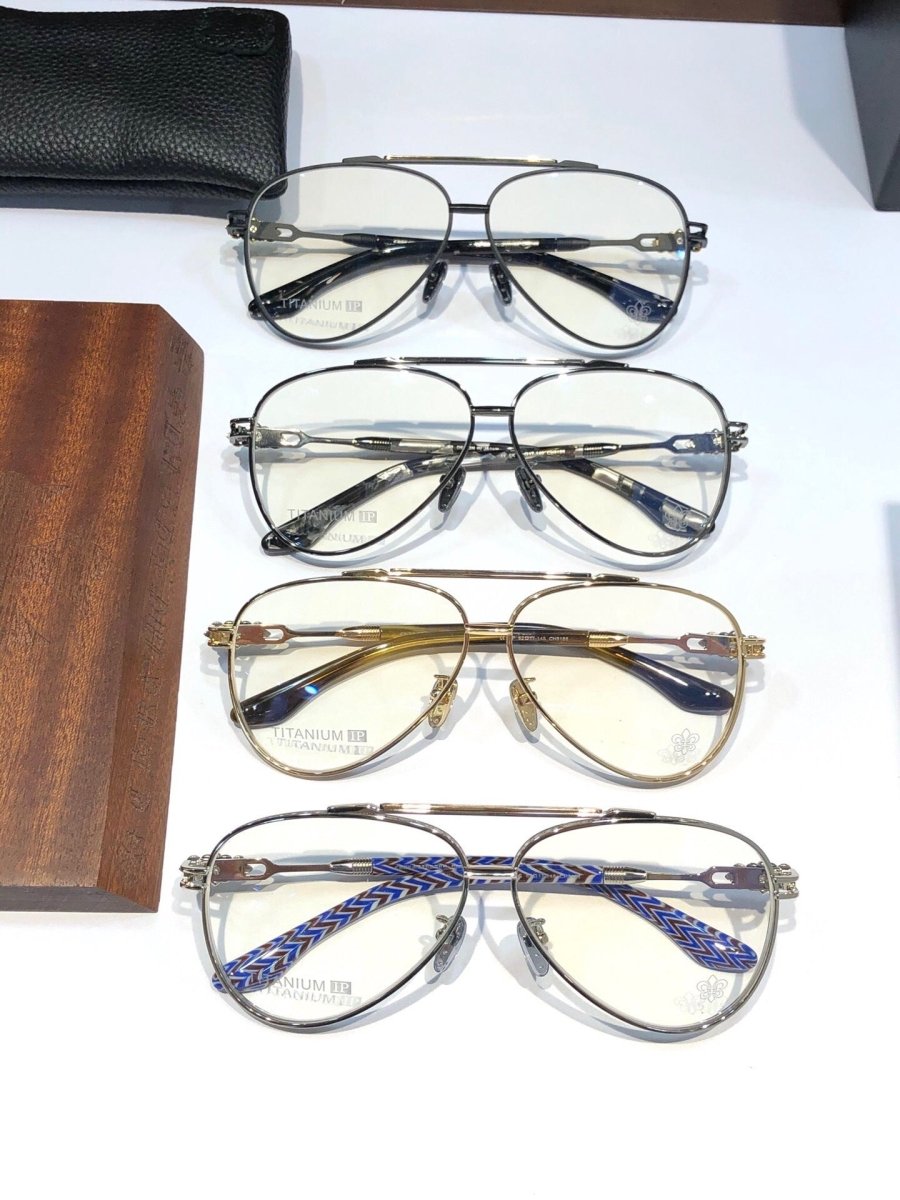 Chrome Hearts-Style Pure Titanium Aviator Glasses 62mm Double Bridge Navigator Frame with Fleur-de-Lis Engraved Temples CH8186 - HP eyeglasses