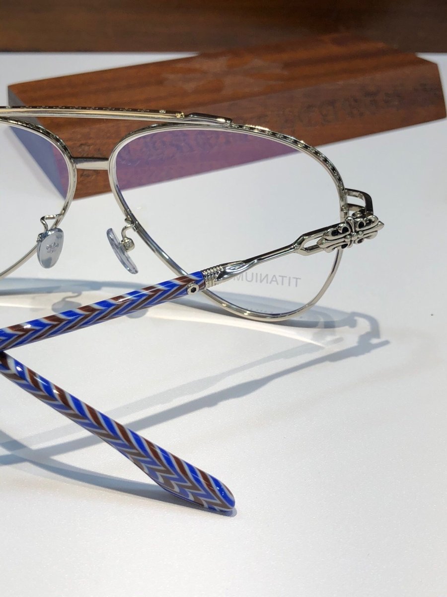 Chrome Hearts-Style Pure Titanium Aviator Glasses 62mm Double Bridge Navigator Frame with Fleur-de-Lis Engraved Temples CH8186 - HP eyeglasses