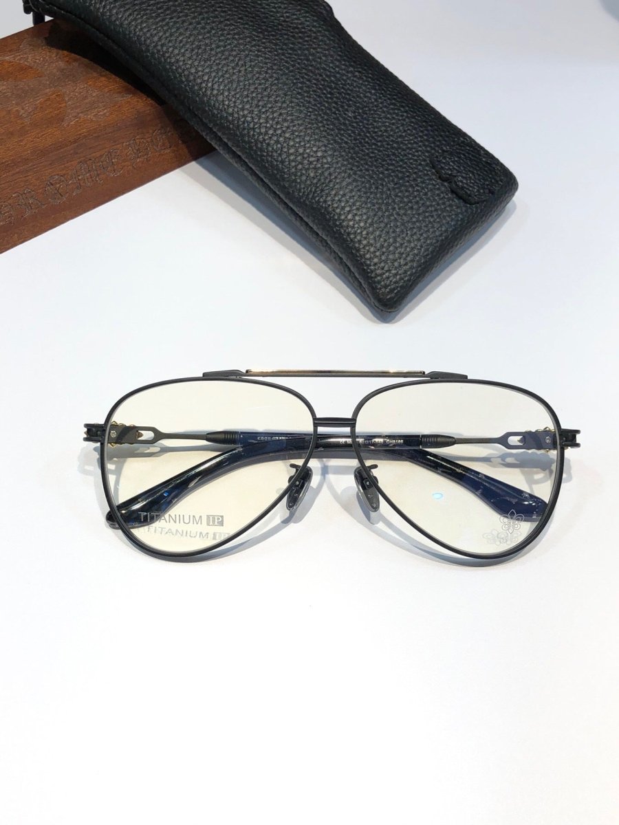 Chrome Hearts-Style Pure Titanium Aviator Glasses 62mm Double Bridge Navigator Frame with Fleur-de-Lis Engraved Temples CH8186 - HP eyeglasses