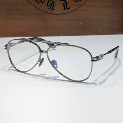 Chrome Hearts-Style Pure Titanium Aviator Glasses 62mm Double Bridge Navigator Frame with Fleur-de-Lis Engraved Temples CH8186 - HP eyeglasses