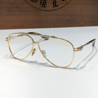 Chrome Hearts-Style Pure Titanium Aviator Glasses 62mm Double Bridge Navigator Frame with Fleur-de-Lis Engraved Temples CH8186 - HP eyeglasses