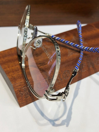 Chrome Hearts-Style Pure Titanium Aviator Glasses 62mm Double Bridge Navigator Frame with Fleur-de-Lis Engraved Temples CH8186 - HP eyeglasses