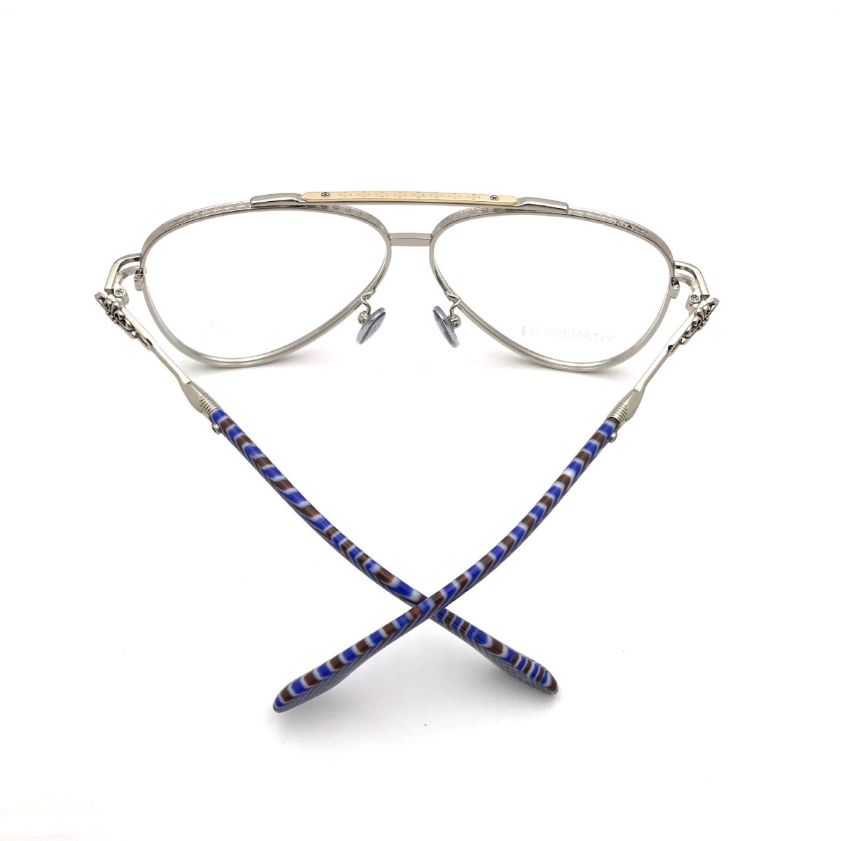 Chrome Hearts-Style Pure Titanium Aviator Glasses 62mm Double Bridge Navigator Frame with Fleur-de-Lis Engraved Temples CH8186 - HP eyeglasses