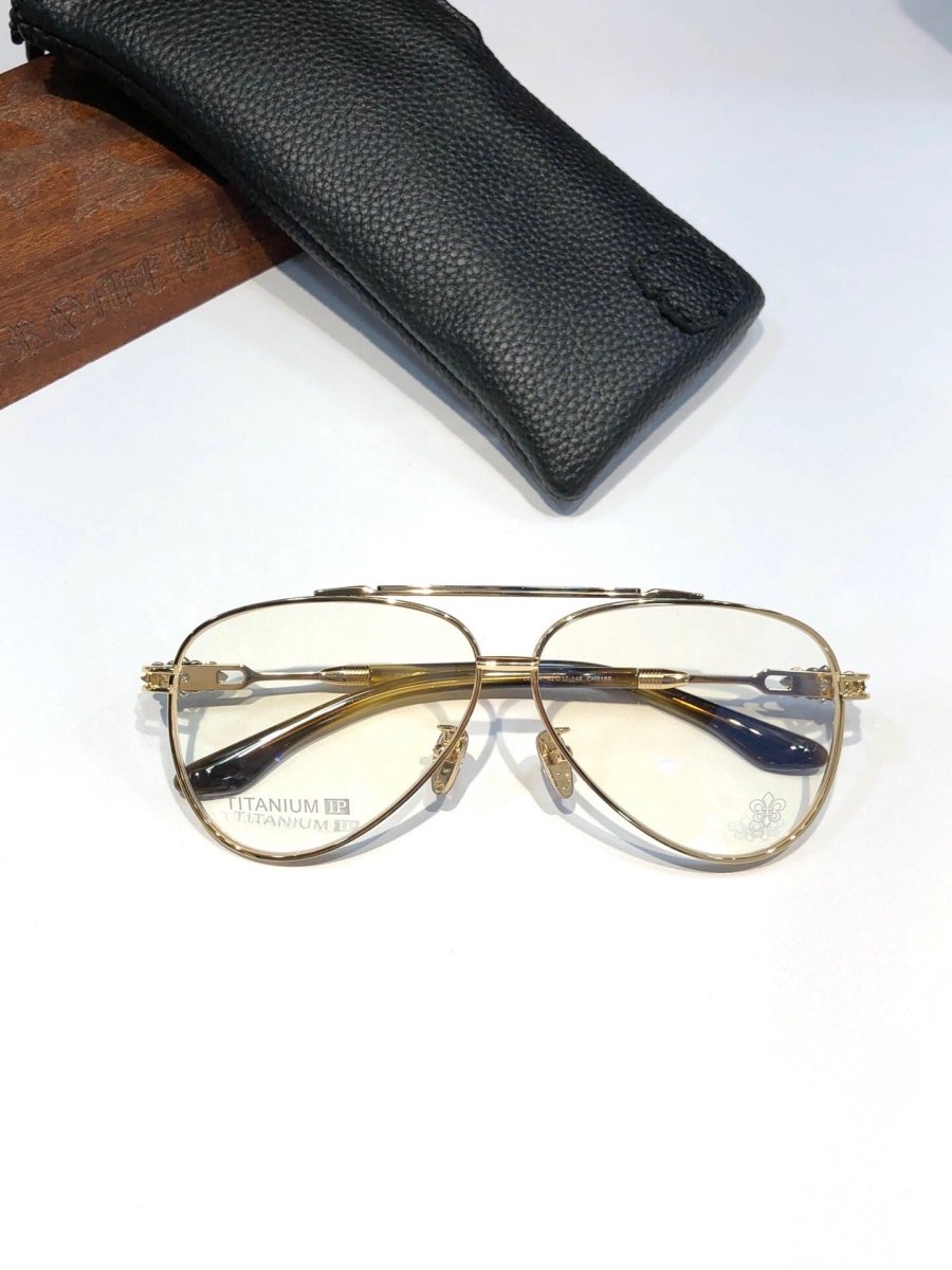 Chrome Hearts-Style Pure Titanium Aviator Glasses 62mm Double Bridge Navigator Frame with Fleur-de-Lis Engraved Temples CH8186 - HP eyeglasses
