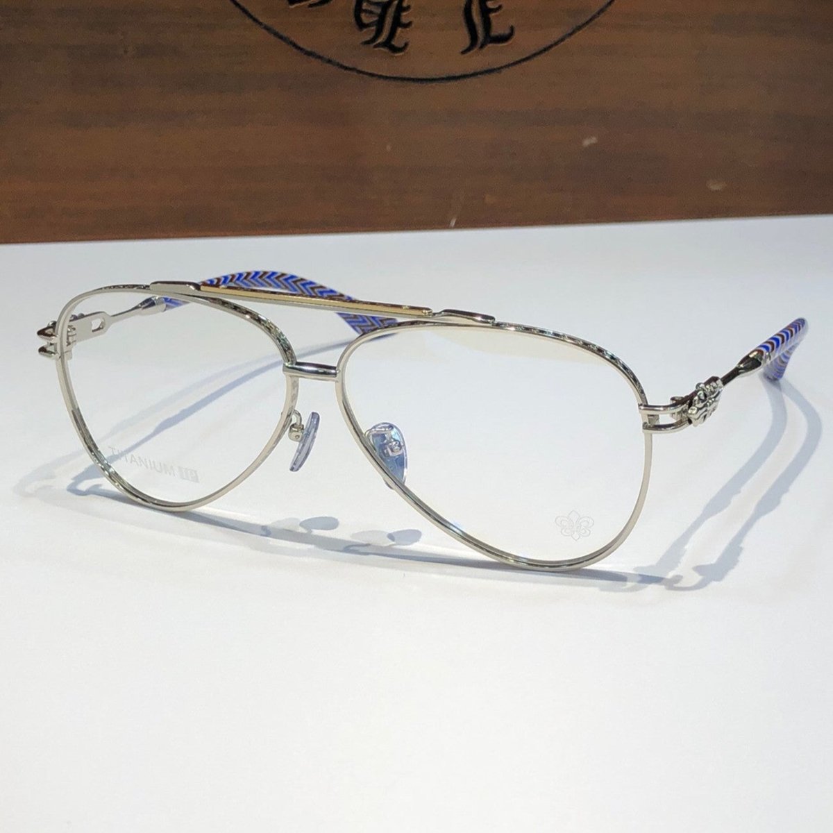 Chrome Hearts-Style Pure Titanium Aviator Glasses 62mm Double Bridge Navigator Frame with Fleur-de-Lis Engraved Temples CH8186 - HP eyeglasses