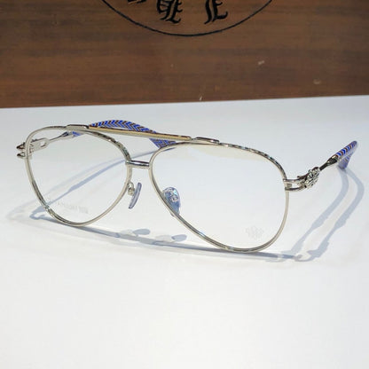 Chrome Hearts-Style Pure Titanium Aviator Glasses 62mm Double Bridge Navigator Frame with Fleur-de-Lis Engraved Temples CH8186 - HP eyeglasses