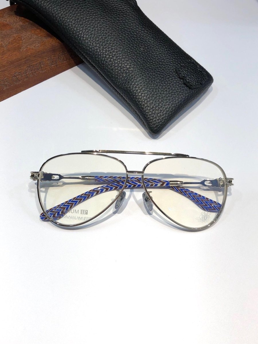 Chrome Hearts-Style Pure Titanium Aviator Glasses 62mm Double Bridge Navigator Frame with Fleur-de-Lis Engraved Temples CH8186 - HP eyeglasses