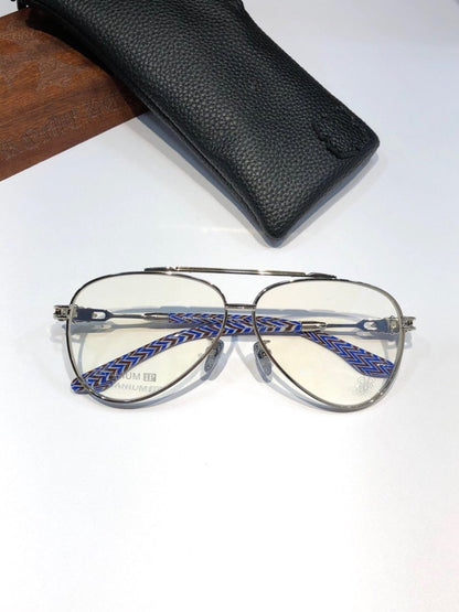 Chrome Hearts-Style Pure Titanium Aviator Glasses 62mm Double Bridge Navigator Frame with Fleur-de-Lis Engraved Temples CH8186 - HP eyeglasses