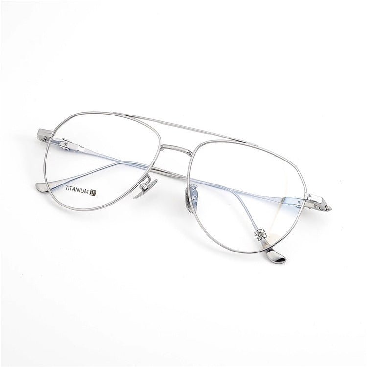 Chrome Hearts-Style Pure Titanium Aviator Glasses & Sunglasses 57mm Ultra-Light Navigator Frame with Cross Temples CH5200 - HP eyeglasses