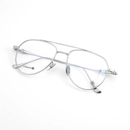 Chrome Hearts-Style Pure Titanium Aviator Glasses & Sunglasses 57mm Ultra-Light Navigator Frame with Cross Temples CH5200 - HP eyeglasses