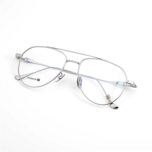Chrome Hearts-Style Pure Titanium Aviator Glasses & Sunglasses 57mm Ultra-Light Navigator Frame with Cross Temples CH5200 - HP eyeglasses