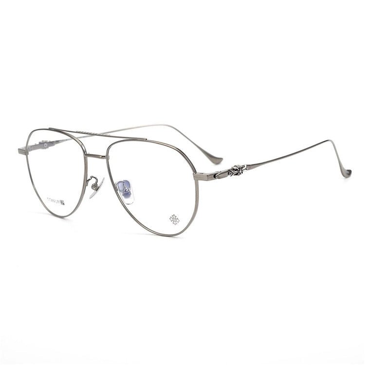 Chrome Hearts-Style Pure Titanium Aviator Glasses & Sunglasses 57mm Ultra-Light Navigator Frame with Cross Temples CH5200 - HP eyeglasses