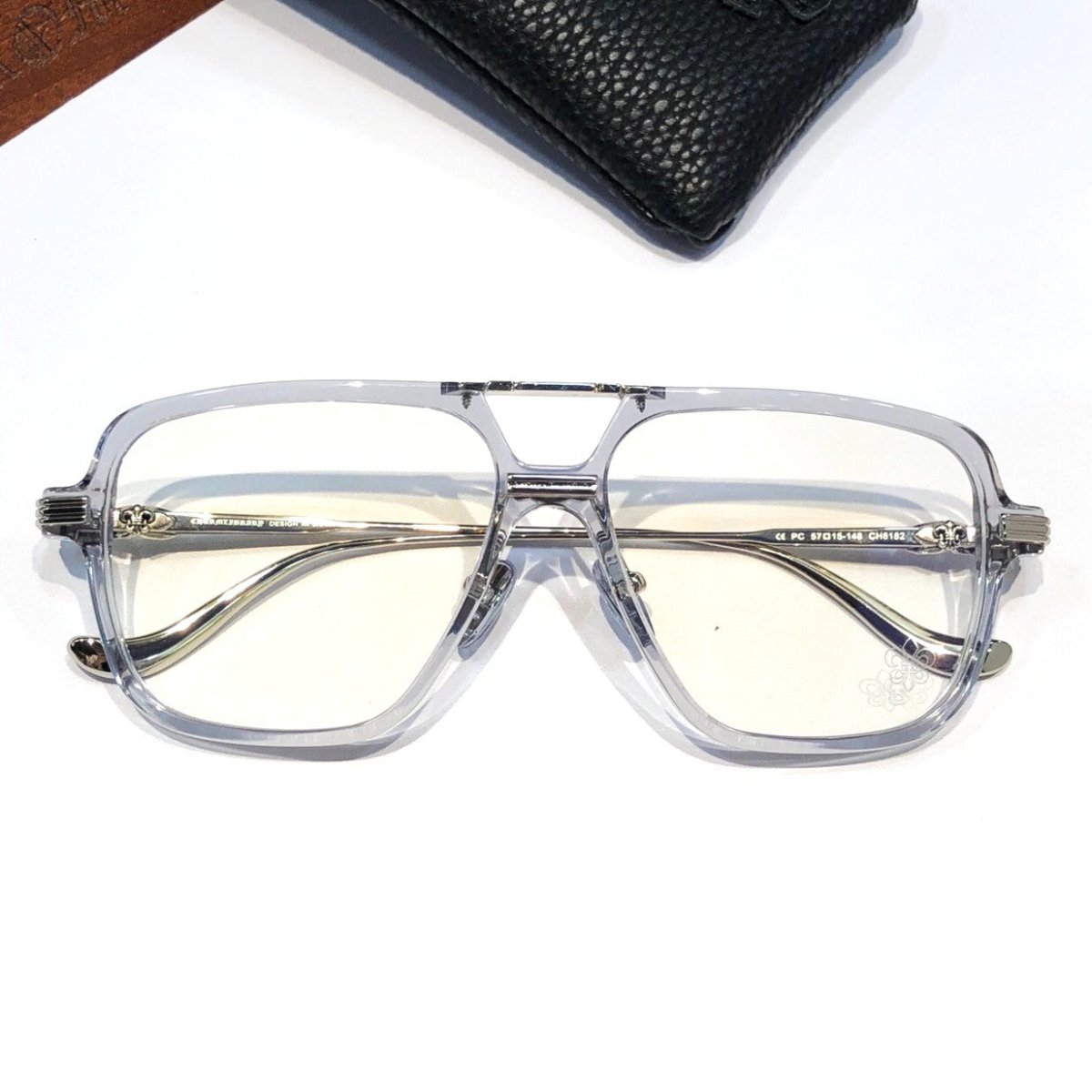 Chrome Hearts-Style Square Aviator Acetate Glasses 57mm Double Bridge Navigator Optical Frame CH8182 - HP eyeglasses