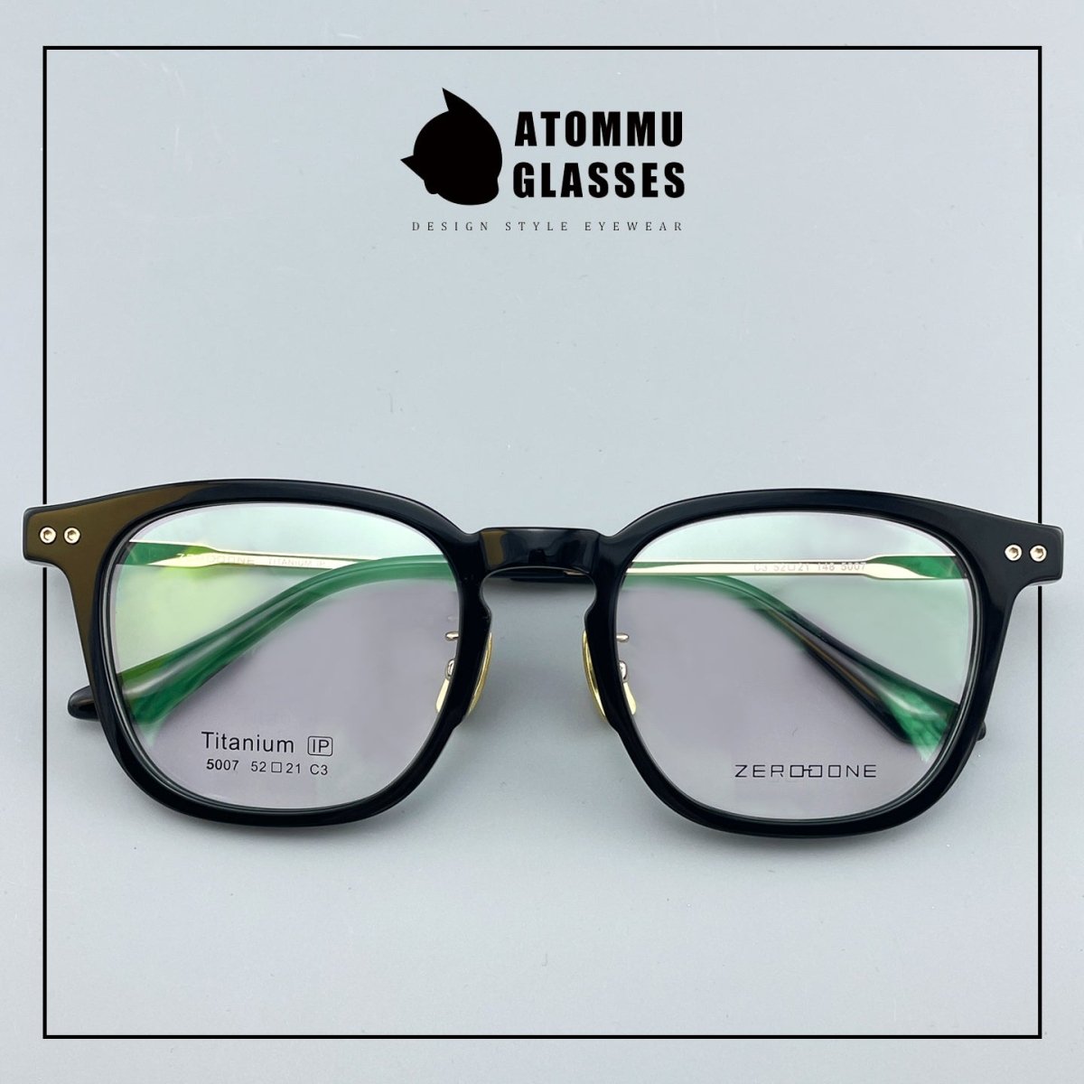 Classic Round Square Acetate Glasses Frame with Pure Titanium Plated Temples – 5007 - HP eyeglasses