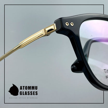 Classic Round Square Acetate Glasses Frame with Pure Titanium Plated Temples – 5007 - HP eyeglasses
