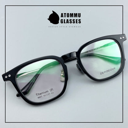 Classic Round Square Acetate Glasses Frame with Pure Titanium Plated Temples – 5007 - HP eyeglasses