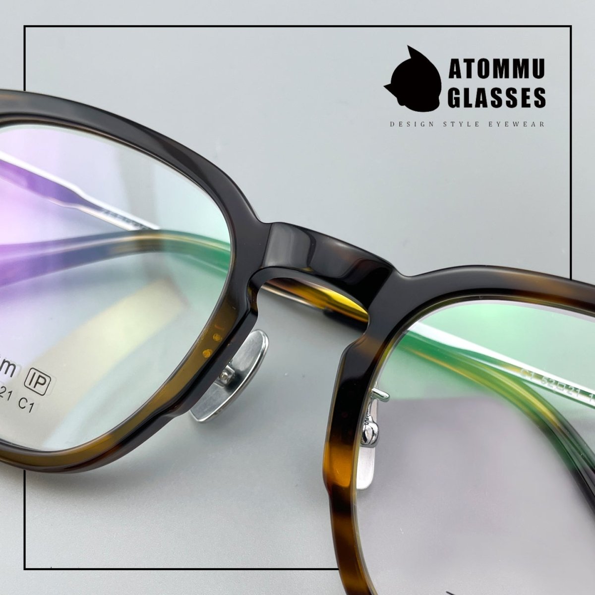 Classic Round Square Acetate Glasses Frame with Pure Titanium Plated Temples – 5007 - HP eyeglasses