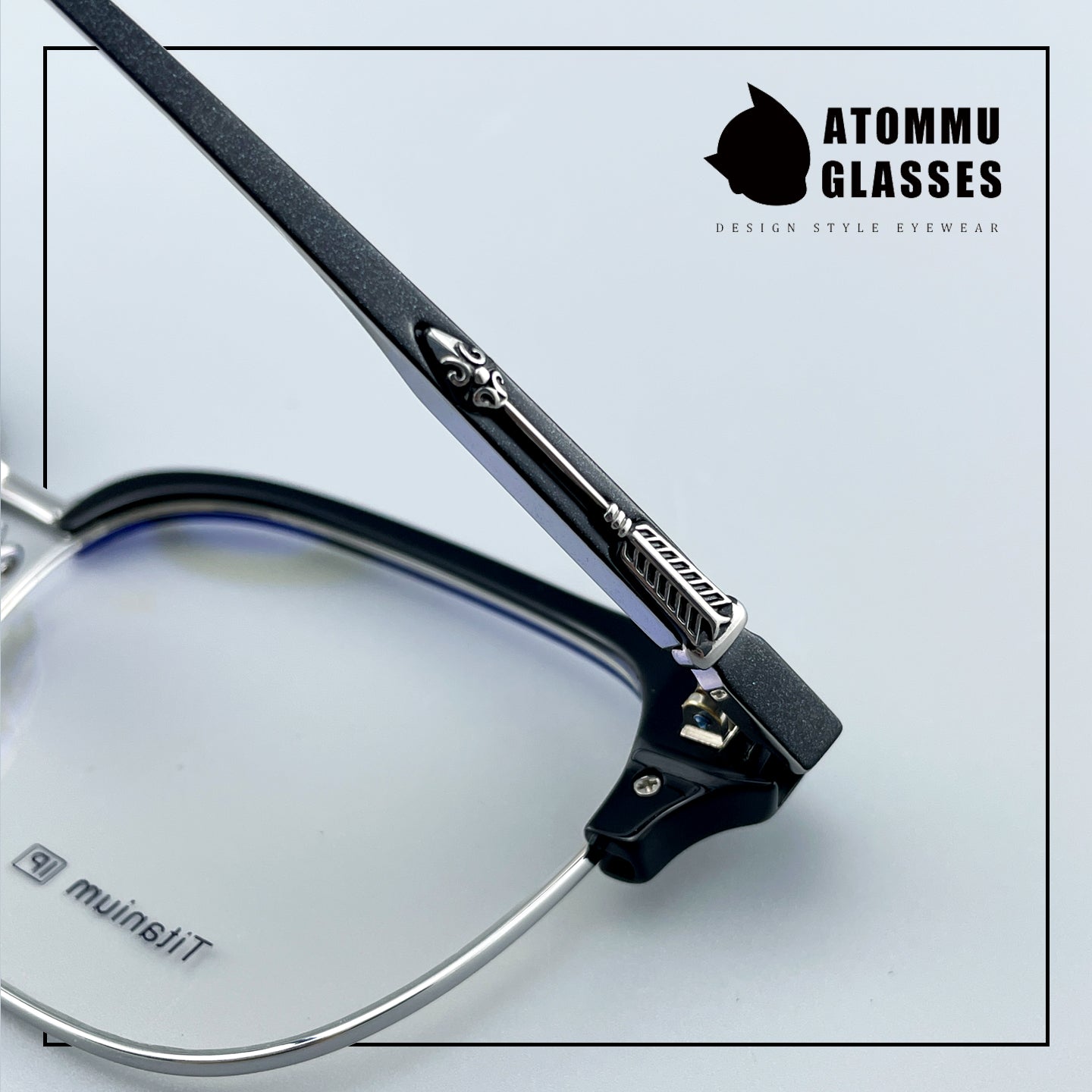 Black Samurai Browline Semi-Rimless Glasses | Gothic Pure Titanium Eyewear for Men with Large Face – Full Frame Style High Prescription Ready