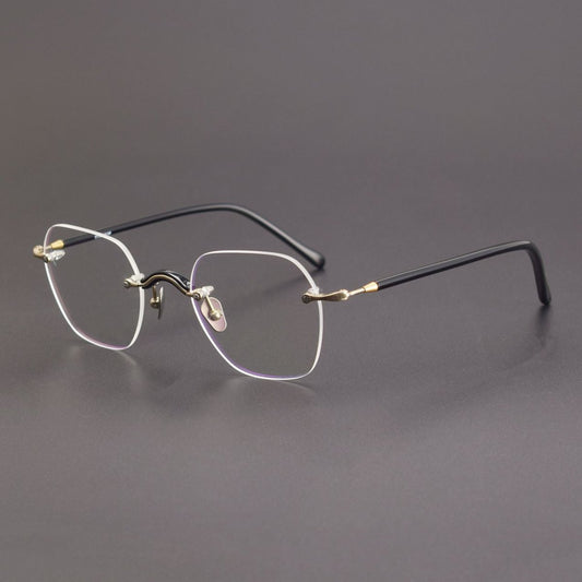 Designer Vintage Rimless Polygon Glasses | Two-Tone Luxury Prescription Eyeglass Frame GWS-122T - HP eyeglasses