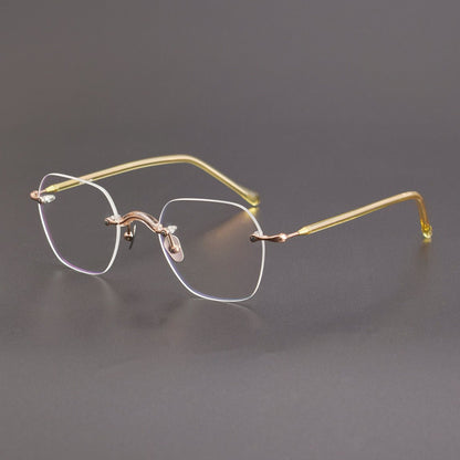 Designer Vintage Rimless Polygon Glasses | Two-Tone Luxury Prescription Eyeglass Frame GWS-122T - HP eyeglasses
