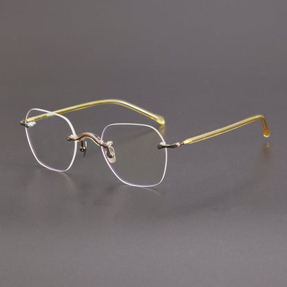 Designer Vintage Rimless Polygon Glasses | Two-Tone Luxury Prescription Eyeglass Frame GWS-122T - HP eyeglasses