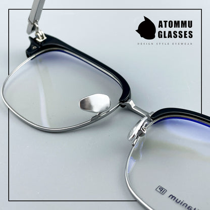 Black Samurai Browline Semi-Rimless Glasses | Gothic Pure Titanium Eyewear for Men with Large Face – Full Frame Style High Prescription Ready