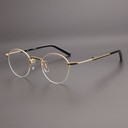 GMS - 110 Titanium Semi - Rimless Round Glasses – MASUNAGA Same Style - HP eyeglasses
