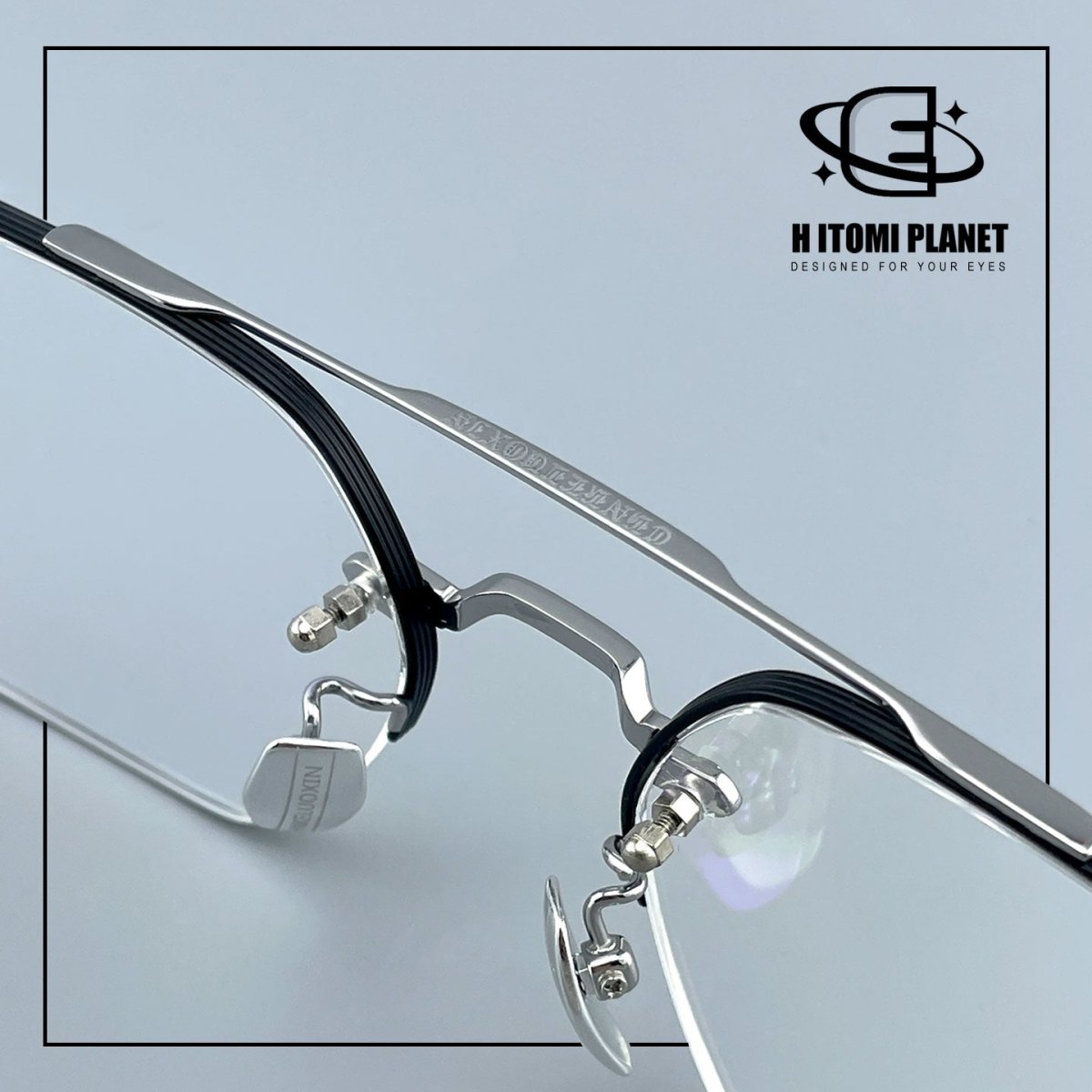 Gothic Old Money Half-Rim Titanium Glasses | Oversized Polygonal Double-Bridge Optical Frame EO-5022 - HP eyeglasses