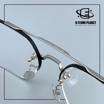 Gothic Old Money Half-Rim Titanium Glasses | Oversized Polygonal Double-Bridge Optical Frame EO-5022 - HP eyeglasses