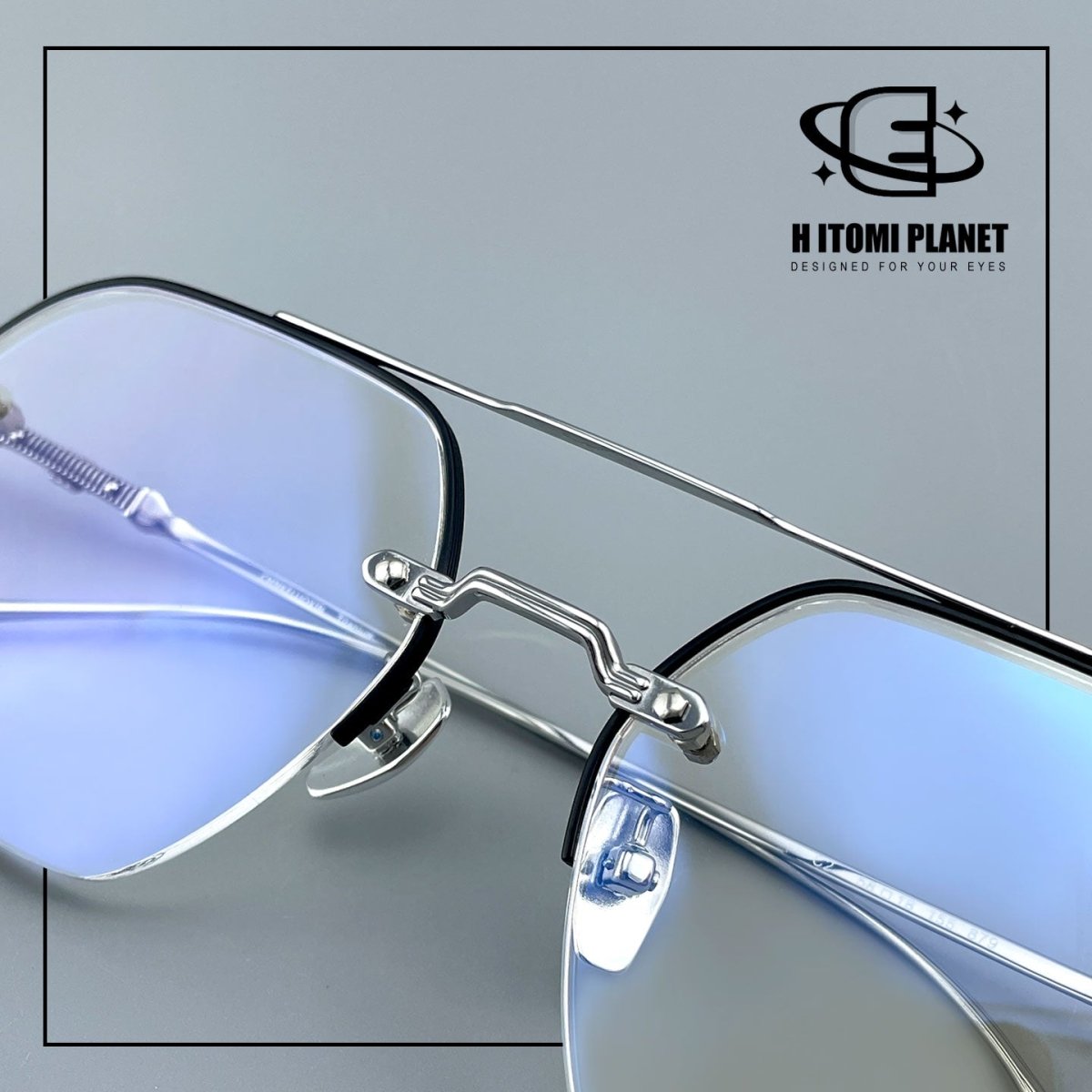 Gothic Old Money Half-Rim Titanium Glasses | Oversized Polygonal Double-Bridge Optical Frame EO-5022 - HP eyeglasses