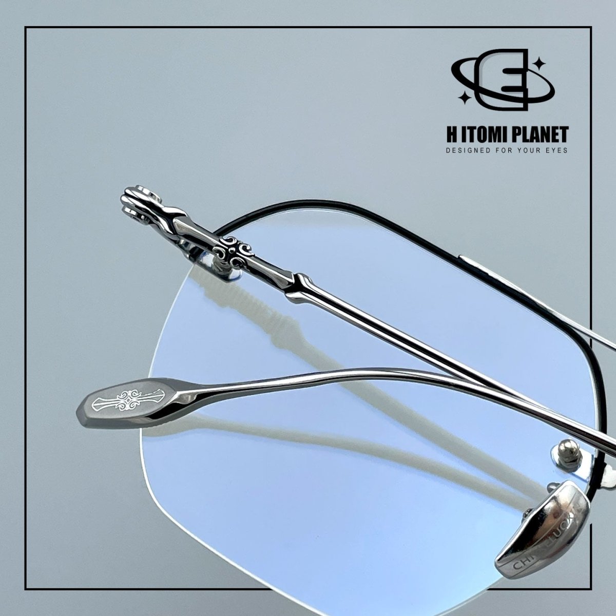 Gothic Old Money Half-Rim Titanium Glasses | Oversized Polygonal Double-Bridge Optical Frame EO-5022 - HP eyeglasses