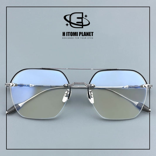 Gothic Old Money Half-Rim Titanium Glasses | Oversized Polygonal Double-Bridge Optical Frame EO-5022 - HP eyeglasses