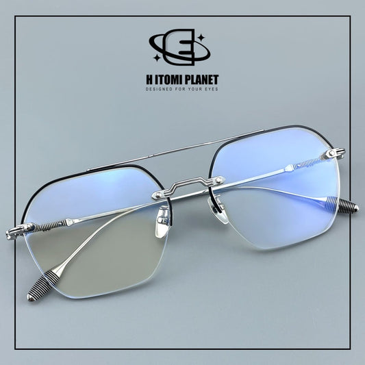 Gothic Old Money Half-Rim Titanium Glasses | Oversized Polygonal Double-Bridge Optical Frame EO-5022 - HP eyeglasses